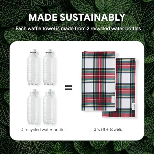RECYCO Christmas Waffle Kitchen Towel Set of 2 - Quick Dry Microfiber Sustainable Dish Towels - Ultra Absorbent Reusable Cleaning Tea Towels - Lightweight Hand Towels,16”x 28”, Plaid - Image 5