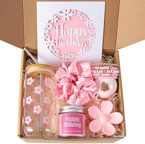JTEWB Birthday Gifts For Women, Teen Girl, Her, Happy Birthday Gift Box For Girl, Women, Sister, Daughter, Friends, Cute Daisy Aesthetic Glass Cups Gift Set 7pcs by Unknown