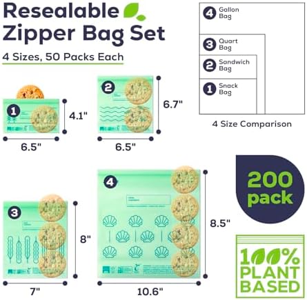 Fit Meal Prep 100% Compostable Food Storage Bags Set, Resealable Bags Plant-Based Freezer Bag for Food, ASTM D6400, US BPI & EU OK Compost Certified - Image 2