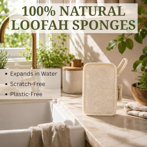 Natural Loofah Sponge – Plant-Based Loofah Sponges, Plastic-Free Biodegradable Organic Loofah Scrubber for Kitchen Cleaning, Dishes & Body Care, Natural Shower Sponge (4 Pack) - Image 4