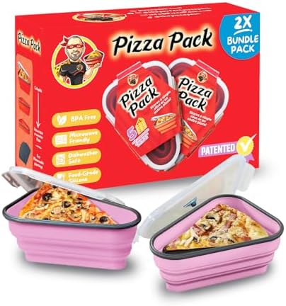 PIZZA PACK The Perfect Reusable Pizza Storage Container with 5 Microwavable Serving Trays - BPA-Free Adjustable Pizza Slice Container to Organize & Save Space, 2 Pack, Pink by PizzaPack%E2%84%A2