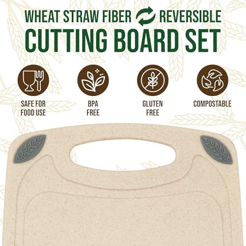 AXIOM CREATIONS 2-Piece Reversible Cutting Board Set Made with Natural Wheat Straw Fiber, Eco-Conscious Food Safe Kitchen Essentials, Gluten Free & BPA Free Chopping Boards for Kitchen - Image 3