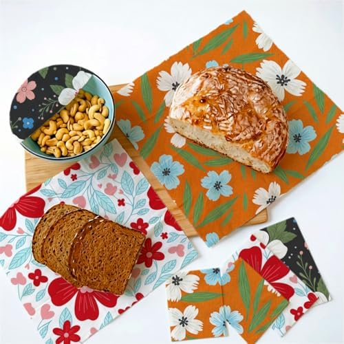 Reusable Beeswax Wraps, Floral Beeswax Wraps, 9 Pack Eco-Friendly Food Storage, Organic, Sustainable, Zero Waste, Plastic-Free, For Sandwich, Snack, Bowl, Bread, Fruit, 1XL, 3M, 5S - Image 4