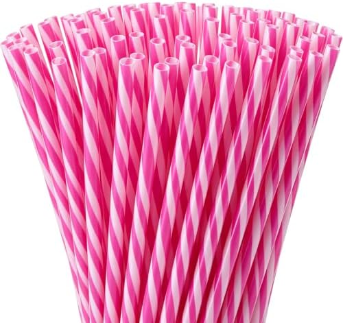 Honeydak 50 Pcs Reusable Plastic Straws Bulk,Rose Red Stripe by Honeydak