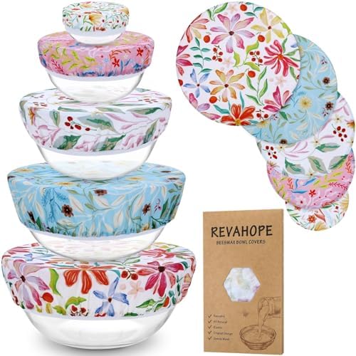 5Pcs Reusable Beeswax Elastic Bowl Covers for Bread Proofing and Food Cover by Revahope