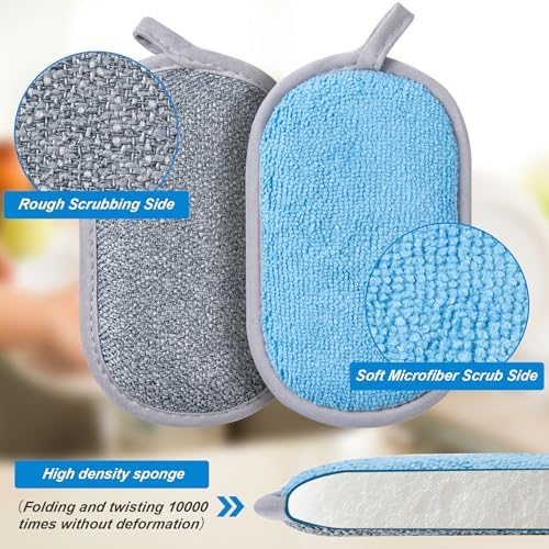Non Scratch Scrub Sponge-6pack, Dual-Sided Sponges Kitchen(M,Gray-Blue) - Image 2