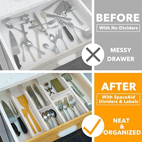 SpaceAid Bamboo Drawer Dividers with Inserts and Labels, Kitchen Adjustable Drawer Organizers, Expandable Organization for Home, Office, Dressers, 4 Dividers with 9 Inserts (17"-22" White) - Image 2