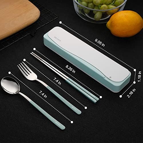 DEVICO Travel Utensils with Case, 4Pcs Portable Silverware Set for Work, 18/8 Stainless Steel Reusable Cutlery, Korean Spoon and Chopsticks Fork for Camping, School, Lunch Box Accessories (Green) - Image 3