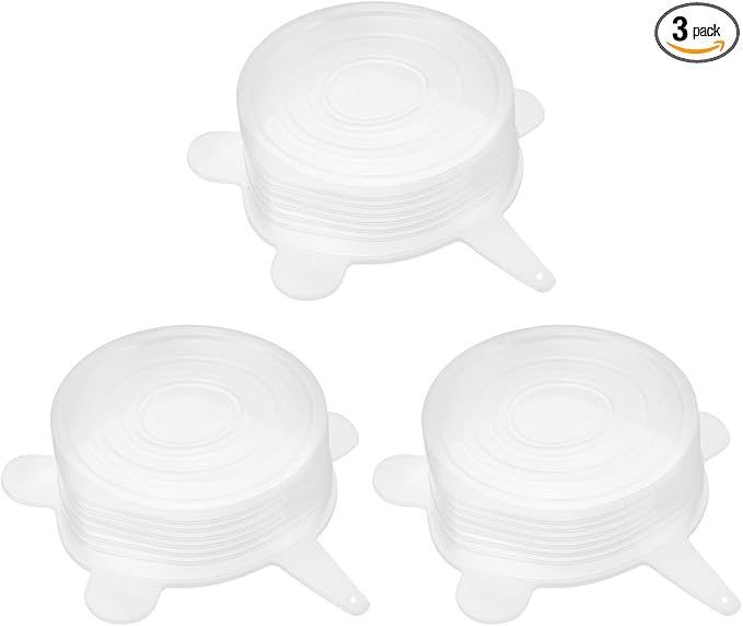 uxcell Silicone Stretch Lids, 3Pack 2.56" Round Container Lid Silicone Bowl Covers Reusable Silicone Lids for Cups, Bowls and Food Cover, White