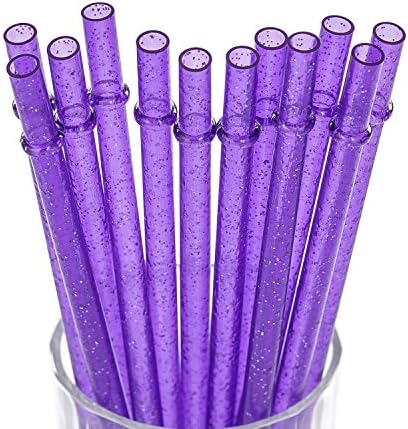 Dakoufish BPA-Free 12 Piece 9 Inch Reusable Clear Plastic Glitter Sparkle Drinking Straw Plus one Cleaning Brush (Purple,9inch) by Dakoufish