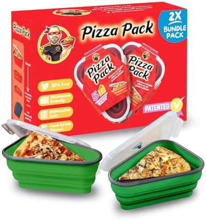 PIZZA PACK The Perfect Reusable Pizza Storage Container with 5 Microwavable Serving Trays - BPA-Free Adjustable Pizza Slice Container to Organize & Save Space, 2 Pack, Green by PizzaPack%E2%84%A2