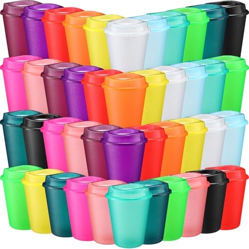 Honeydak 45 Pack 12 oz Reusable Coffee Cups with Lids Portable Tea Cups Reusable Hot Coffee Mugs Tumblers Bulk Plastic Tumblers Travel Drinks Mugs for Hot and Cold Drinks (Bright Colors) by Honeydak