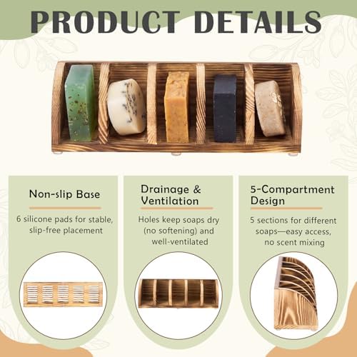Shampoo Bar Holder Multi Bar Soap Dish, Wooden, 10.24 x 3.35 x 3.15 Inch - Image 3