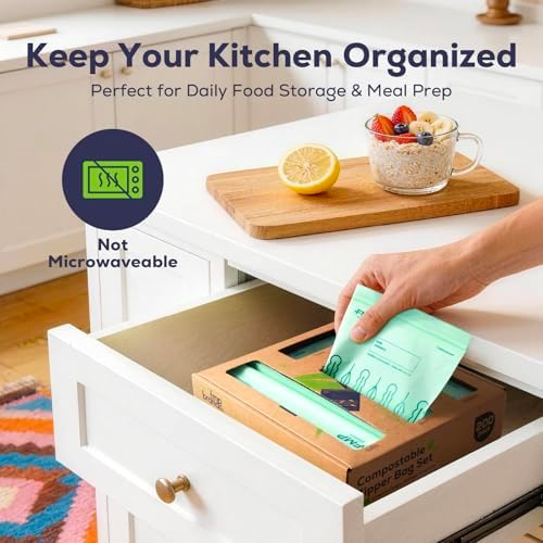 Fit Meal Prep 100% Compostable Food Storage Bags Set, Resealable Bags Plant-Based Freezer Bag for Food, ASTM D6400, US BPI & EU OK Compost Certified - Image 4