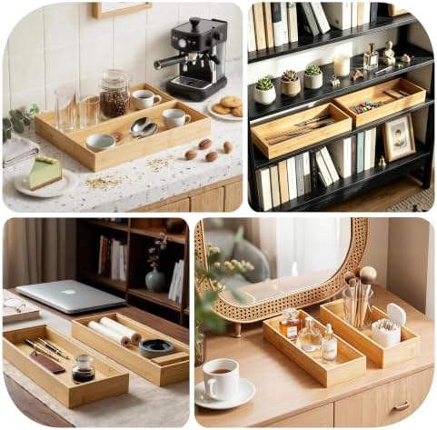 Bamboo Drawer Organizer Tray,17" x 6" Stackable Kitchen Drawer Storage Box - Image 7