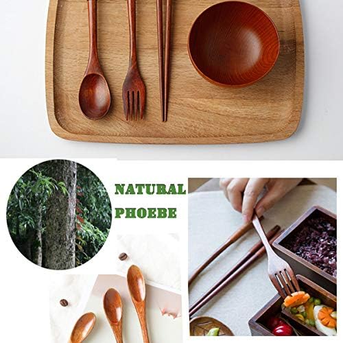 bamboo Utensils for Eating Reusable wooden travel flatware set with Case 9 Pcs durable wooden cutlery wooden spoons forks and chopsticks Wood Flatware Set with Knife Fork Spoon Chopsticks Straw - Image 3