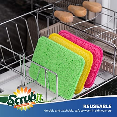 Scrub and Wipe Cleaning Pads [10 Pack] – SCRUBIT Dual Sided Scouring Pad and Sponge - Reusable Kitchen Scrubbing Sponges for Dishes, Pots, Pans Utensils & Non-Stick Cookware (Green) - Image 2