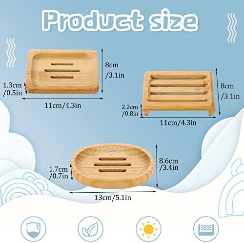 Pimoys Bamboo Soap Dishes, 12 Pack Wooden Soap Holders, 3 Sizes - Image 3