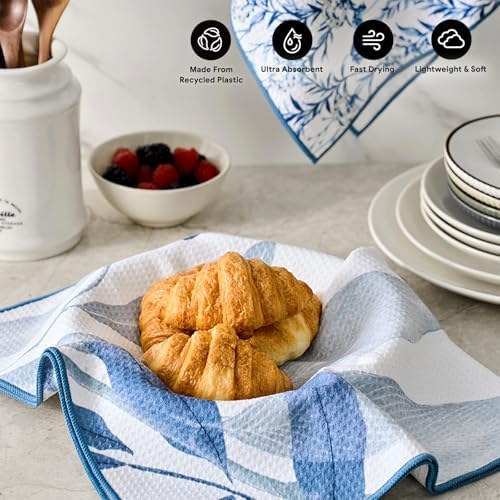 RECYCO Waffle Kitchen Towel Set of 2 - Quick Dry Microfiber Sustainable Dish Towels - Ultra Absorbent Reusable Cleaning Tea Towels - Lightweight Hand Towels,16”x 28”, Stormy Blue - Image 2
