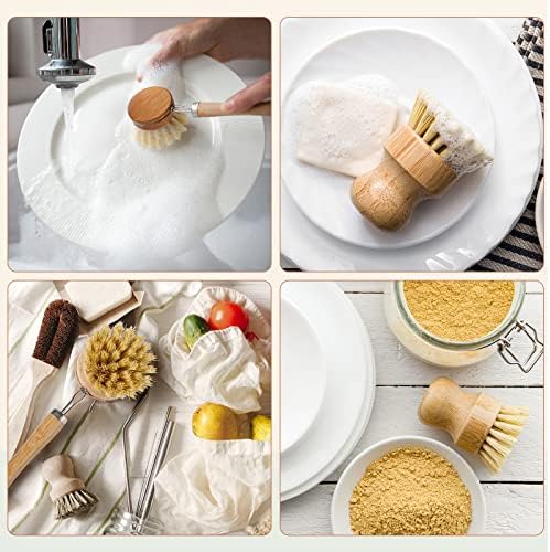 10 Pieces Wooden Dish Brush Set Bamboo Dish Brush Wood Bottle Brush with Replacement Heads for Dishes, Wide Mouth Bottles, Cups and Jars - Image 6