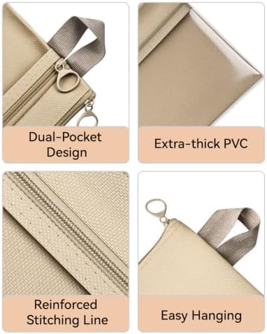 3Pcs Waterproof Double Layer Pocket Travel Toiletry Bag Set,Cream Beige - Image 3