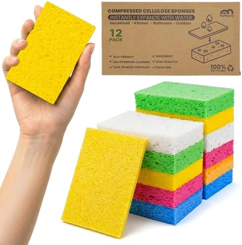 Metflavor Compressed Kitchen Sponges, 12 Count, Thick Pop-up Dish Sponges by Metflavor
