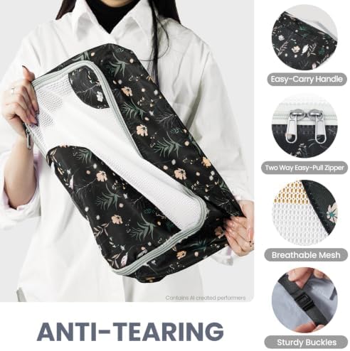 OlarHike Packing Cubes for Travel,Gifts for Women Mom,Anti-Tearing Suitcase Organizer for Luggage with Shoe & Hanging Toiletry Bag,Vacation Essentials & Accessories for Cruise Ship,10 Set,Black Flower - Image 5