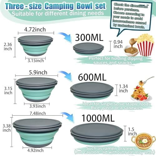 Collapsible Camping Bowl with Lid, Foldable Food Container - Image 2