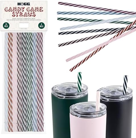 24-Pack, Reusable Straws - Candy Cane, Plastic Straws Reusable, BPA Free, Dishwasher Safe, Multicolor, Replacement for Tumblers, Fits 20oz 30oz 40oz by HoggOutfitters