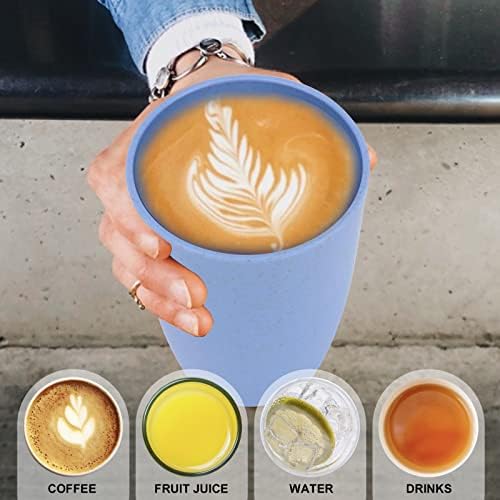 Wrova Wheat Straw Cups 6 PCS Good Alternative to Plastic Reusable Cups 20 oz Unbreakable Drinking Cup Reusable Dishwasher Safe Water Plastic Glasses Sky Blue - Image 5