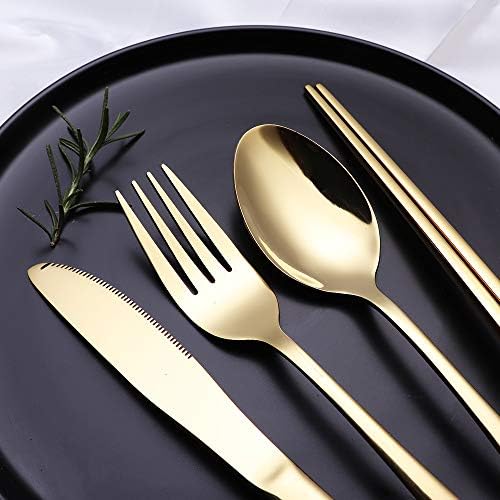 Portable Stainless Steel Flatware Set, Travel Camping Cutlery Set, Portable Utensil Travel Silverware Dinnerware Set with a Waterproof Case (Gold) - Image 4