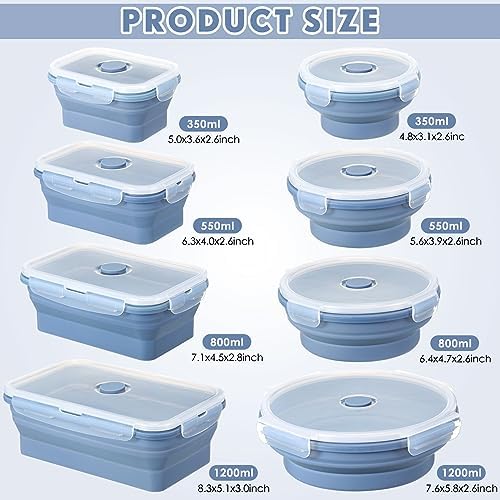 Nuanchu 8 Pcs Collapsible Food Storage Containers, Blue - Image 2