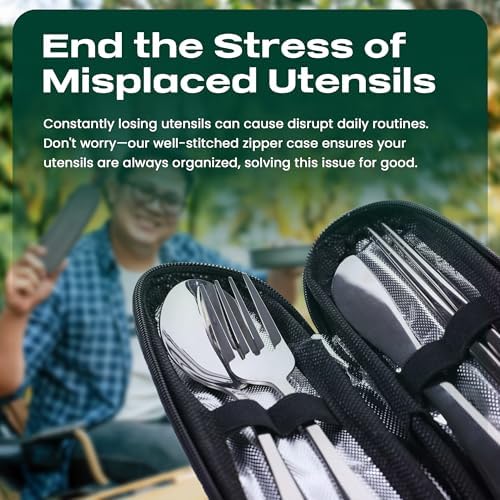 Taplord Portable Travel Silverware Set With Case, Includes 5 Pcs of Travel Utensils With Case, Stainless Steel Flatware Set For Camping, Easy to Travel, Lightweight (Silver), Medium, TL-05S - Image 4