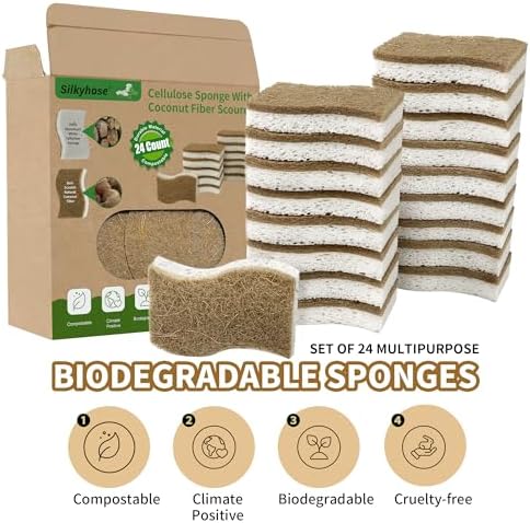 Silkyhose 24 Pack Natural Kitchen Sponges, Cellulose Coconut & Non-Scratch - Image 3