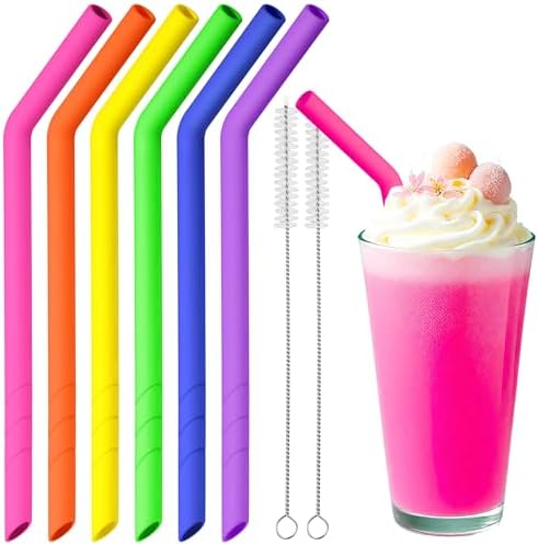 NiHome 6 PCS Extra Wide Reusable Bent Silicone Straws for Boba & Smoothies by NiHome