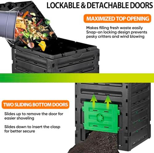SUPER DEAL 120 Gallon Compost Bin, 450L Outdoor Garden Waste Composter with Flip-top Lid and Bottom Door, Large Capacity BPA Free Material for Fast Creation of Fertile Soil, Easy to Assemble, Black - Image 5