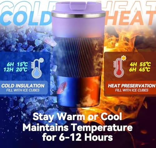 12OZ Travel Coffee Mug Insulated Coffee Cup with Spill Leak Proof Lid, Portable Stainless Steel Tumbler Reusable Hot and Cold Water Mug for Car, Daily, Camping- Purple - Image 5
