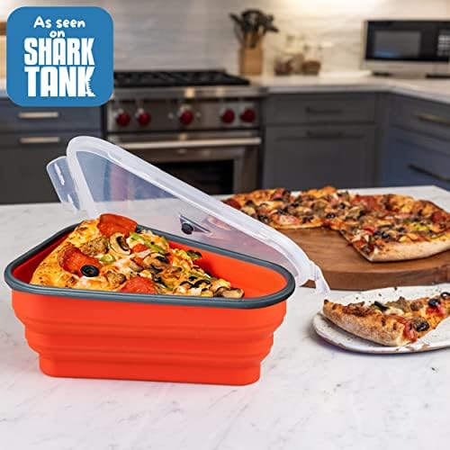 PIZZA PACK The Perfect Reusable Pizza Storage Container with 5 Microwavable Serving Trays - BPA-Free Adjustable Pizza Slice Container to Organize & Save Space, 2 Pack, Red, Green - Image 5