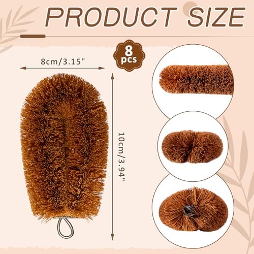 Sawysine 8 Pcs Tawashi 100% Natural Coconut Coir Fiber Brush, Vegetable Scrub Brush Heads Ideal for Fruit Veggie Scrub Wash, Kitchen Cleaning Needs, Japanese Design - Image 2