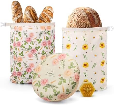 3-Pack Beeswax Bread Bags, Sourdough Bag (Cottage Bloom) by Unknown