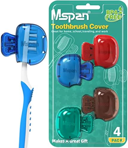 Mspan Toothbrush Head Cover Cap: Tooth Brush Protector Cute Plastic Clip Pod Compatible with Standard & Electric Toothbrush - Travel Case for Traveling & Home - 4 Packs by Mspan