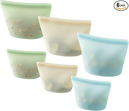 6 Pack Reusable Silicone Food Storage Bags, Emptycolor Reusable Bags, Leakproof Freezer Bag for Sandwich, Snack, Dishwasher Safe, BPA Free