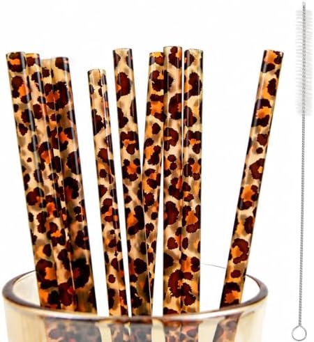 10 Pcs Reusable Leopard Straws Drinking Straw with Cleaning Brush by iamrzye