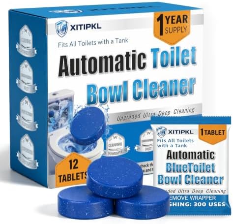 12 Tablets Toilet Bowl Cleaner Tablets for Tank – Automatic Toilet Tank Cleaner Tablets, Blue Toilet Tablets for Hard Water & Toilet Ring Removal, Deodorizing Toilet Tablets, Septic Safe, 300 Flushes by Unknown
