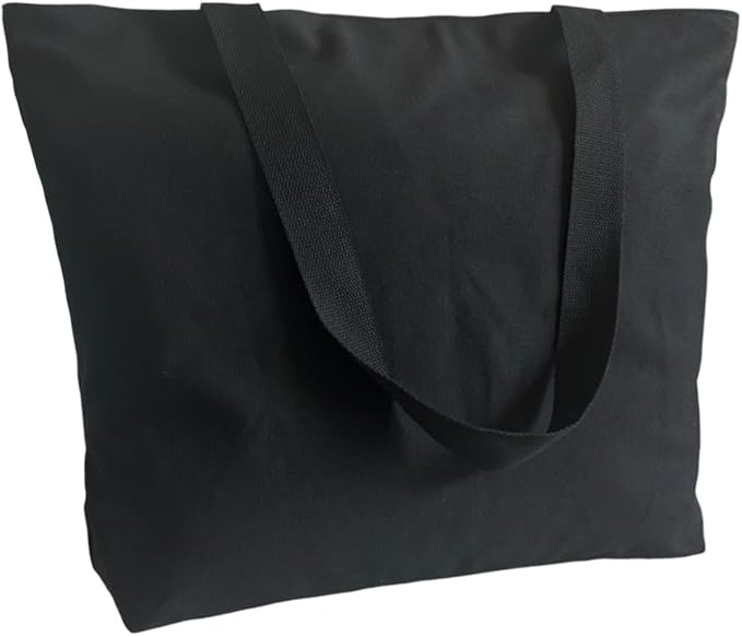 16OZ Cotton Canvas Zipper Closure Lined Grocery Shopping Beach Casual Multi Purpose Tote X-Large