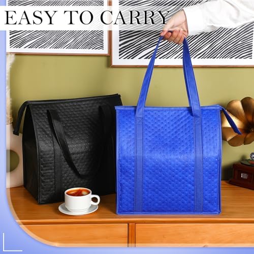 10 Pack 10 Pack Large Insulated Grocery Bag Zippered, Blue and Black - Image 3