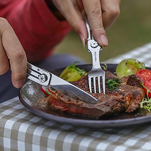 ROXON 3-in-1 Camping Utensils Set with Case (Knife, Spoon, Fork) Silver - Image 5