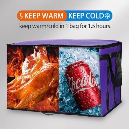 Bodaon 2-Pack Insulated Food Delivery Bag, XXX-Large Meal Grocery Tote Insulation Bag for Hot and Cold Food, Commercial Cooler/Thermal Shopping Bags, Large Capacity Reusable Warming Bag, Purple - Image 3