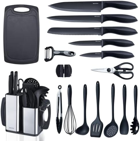 RAXCO Kitchen Utensils Set,18-Piece Cooking Utensils and Knife Set,Black by RAXCO