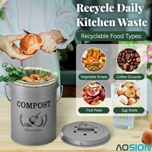 AOSION 1 Gallon Countertop Compost Bin for Kitchen with Lid,Odor Resistant - Image 5